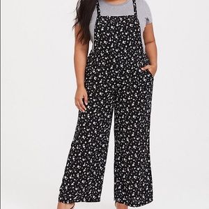 Torrid Black Floral Wide-Leg overall